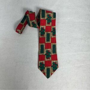 Yule Tie Greetings Mens Necktie Holiday Silk Holly Berries Vintage Cravates Acs